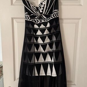 Arden B Black and White Geometric high low Dress